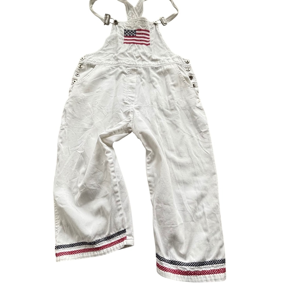 Fashion Bug Overalls Women XL White Flag Embroidered Americana Retro Festival